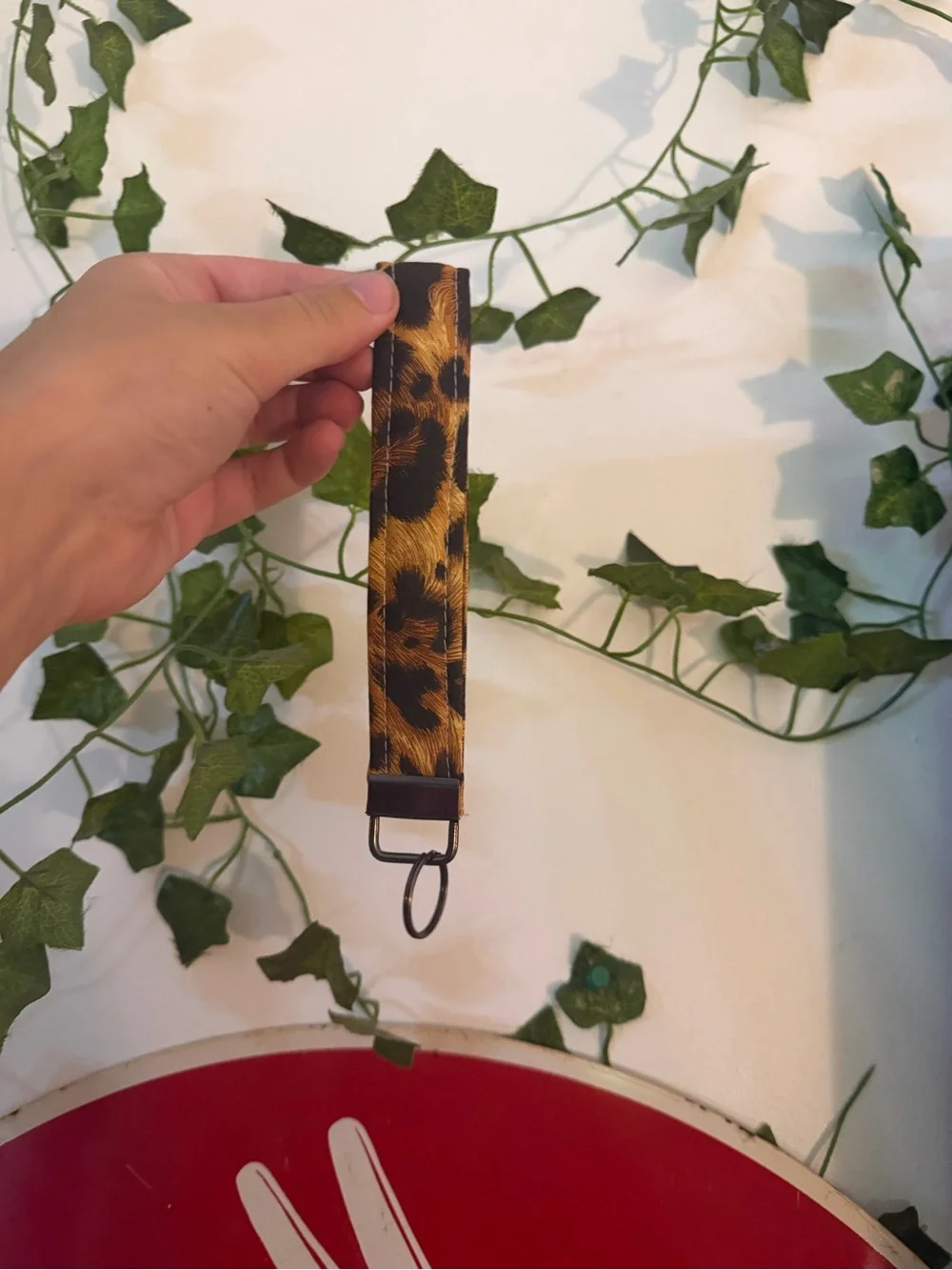 Leopard Print Wristlet Keychain - Brown